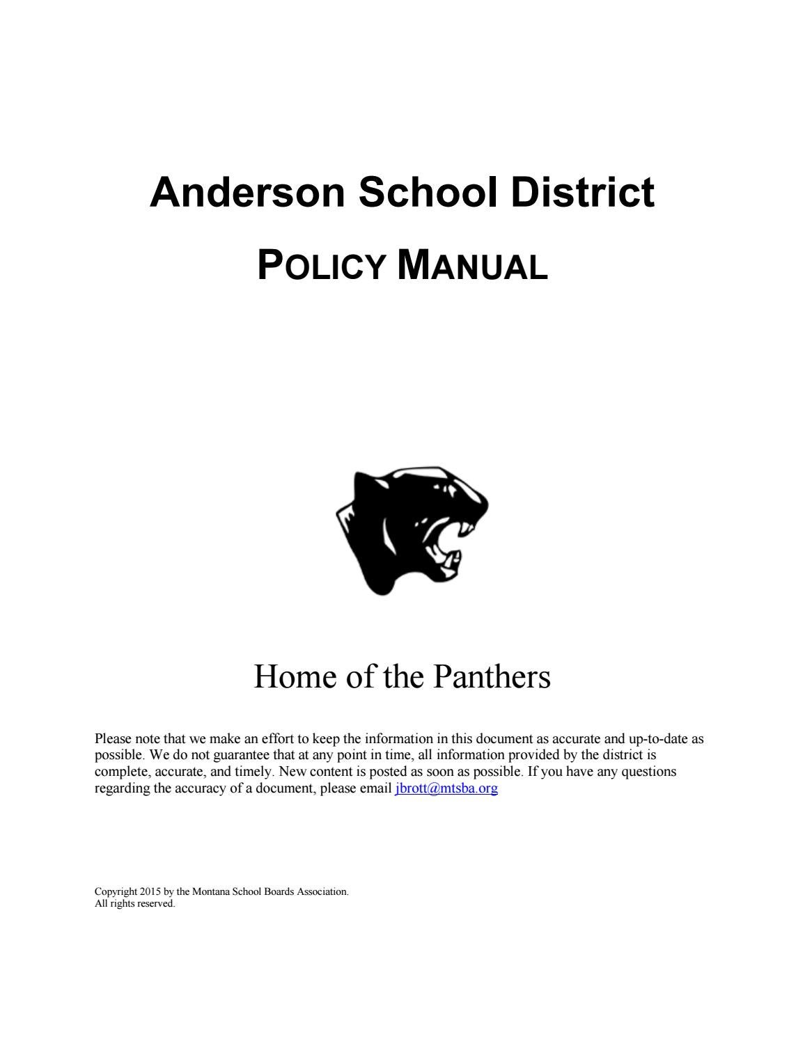 Anderson Elementary School District Policy Manual by Montana School Boards  Association - issuu