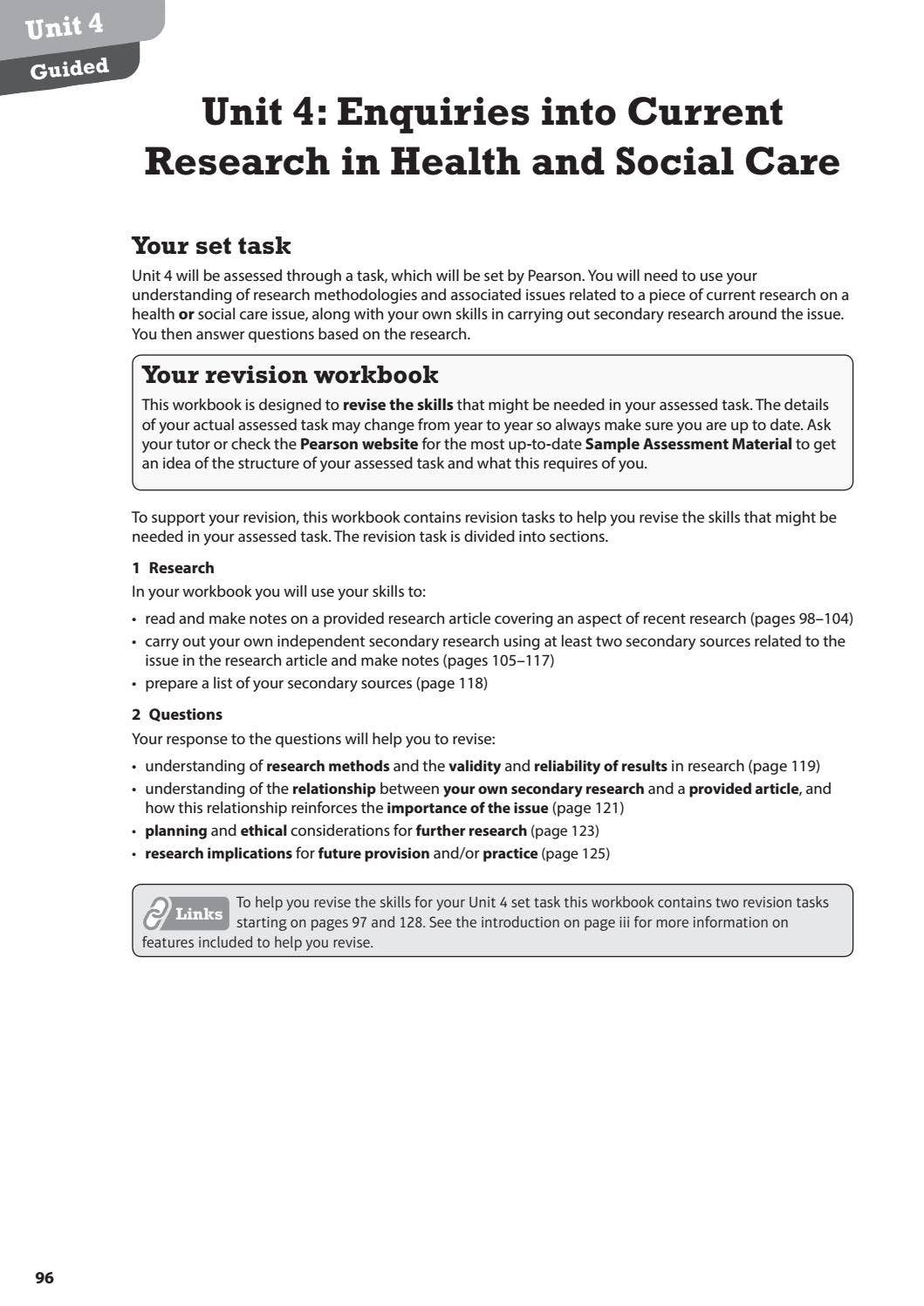 Unit 4: Enquiries into Current Research in Health and Social Care by ...
