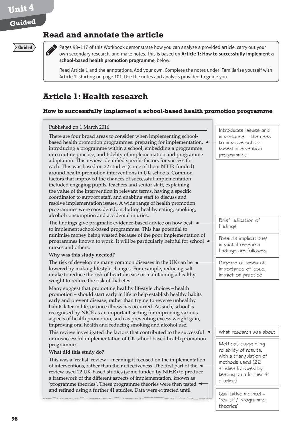 Unit 4: Enquiries into Current Research in Health and Social Care by ...
