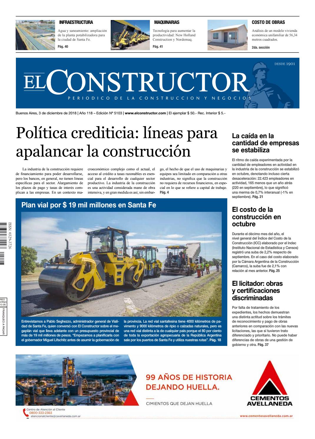 El Constructor 3/12/2018 - N° 5103 Año 118 by ELCO Editores - Issuu
