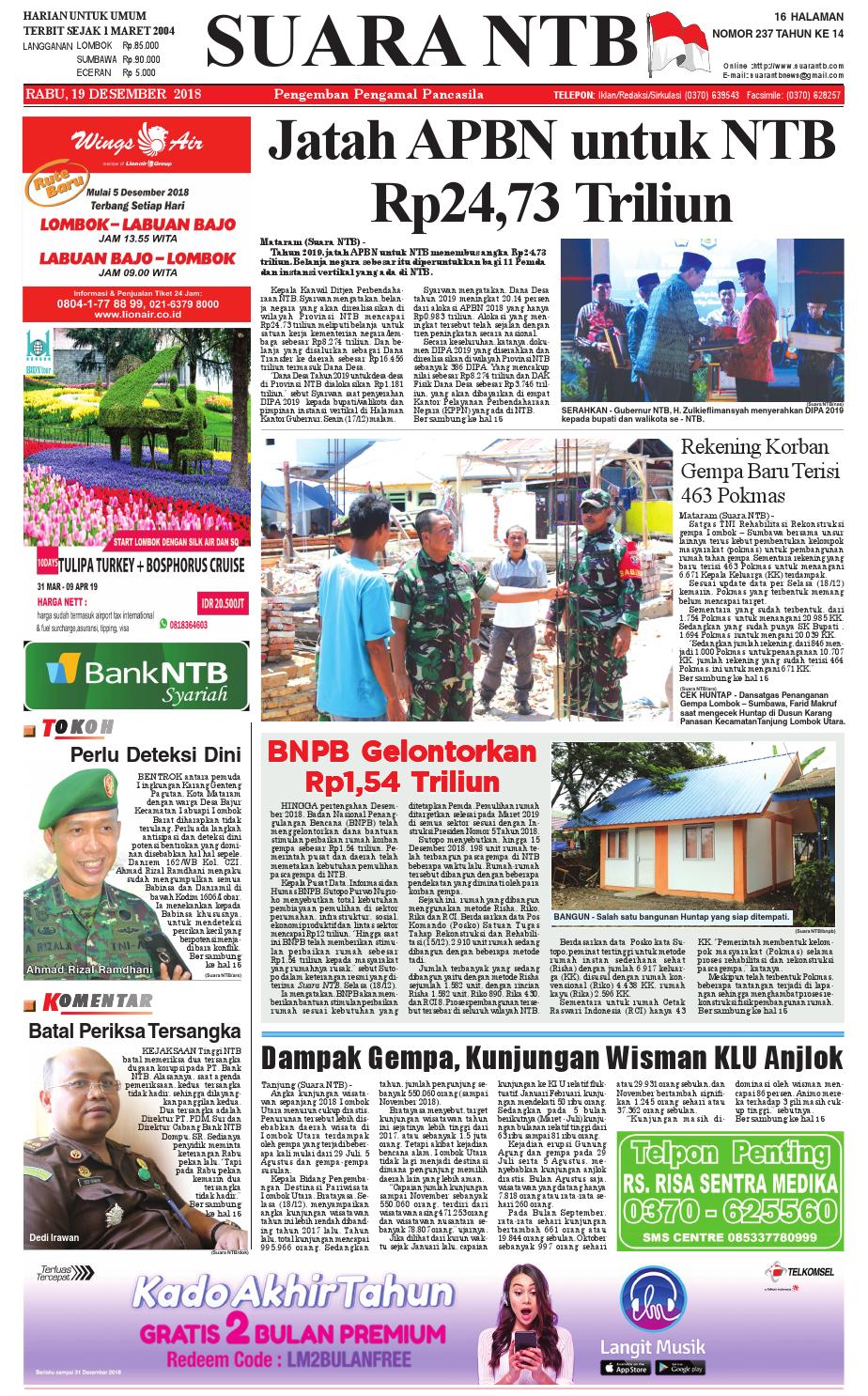 Edisi Rabu 19 Desember 2018 Suara NTB By E Paper KMB Issuu
