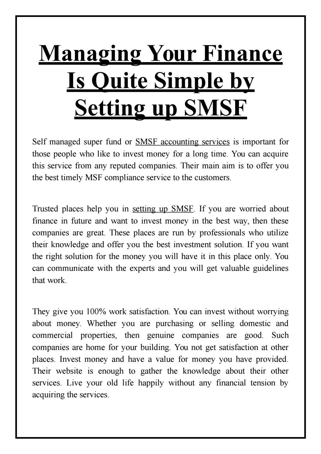 Managing Your Finance Is Quite Simple by Setting up SMSF by SMSF Audit ...