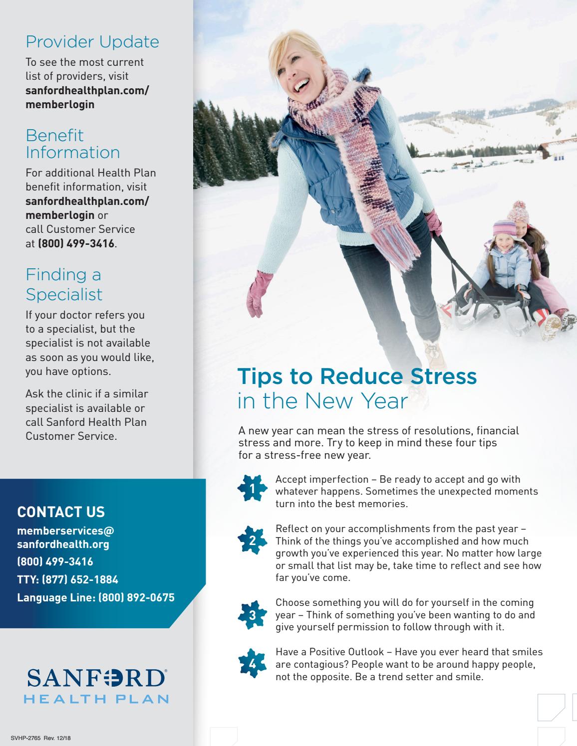 Sanford Health Plan Member Messenger Newsletter NDPERS Winter 2018 By