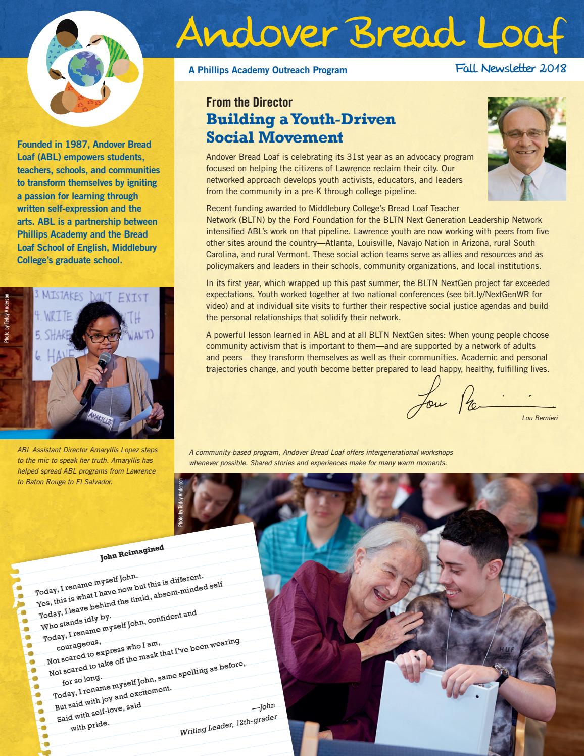 Andover Bread Loaf Fall 18 Newsletter By Phillips Academy Issuu