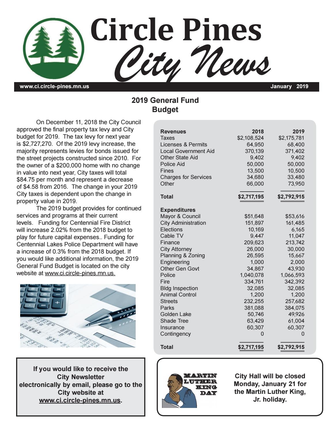 City of Circle Pines January 2019 Newsletter by City of Circle Pines