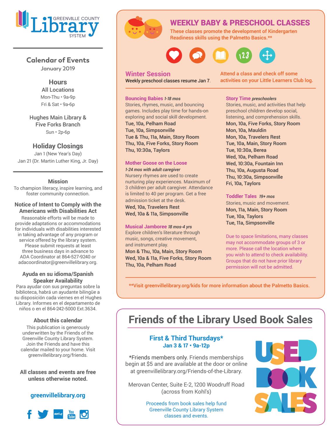 January 2019 Calendar of Events by Greenville County Library System Issuu