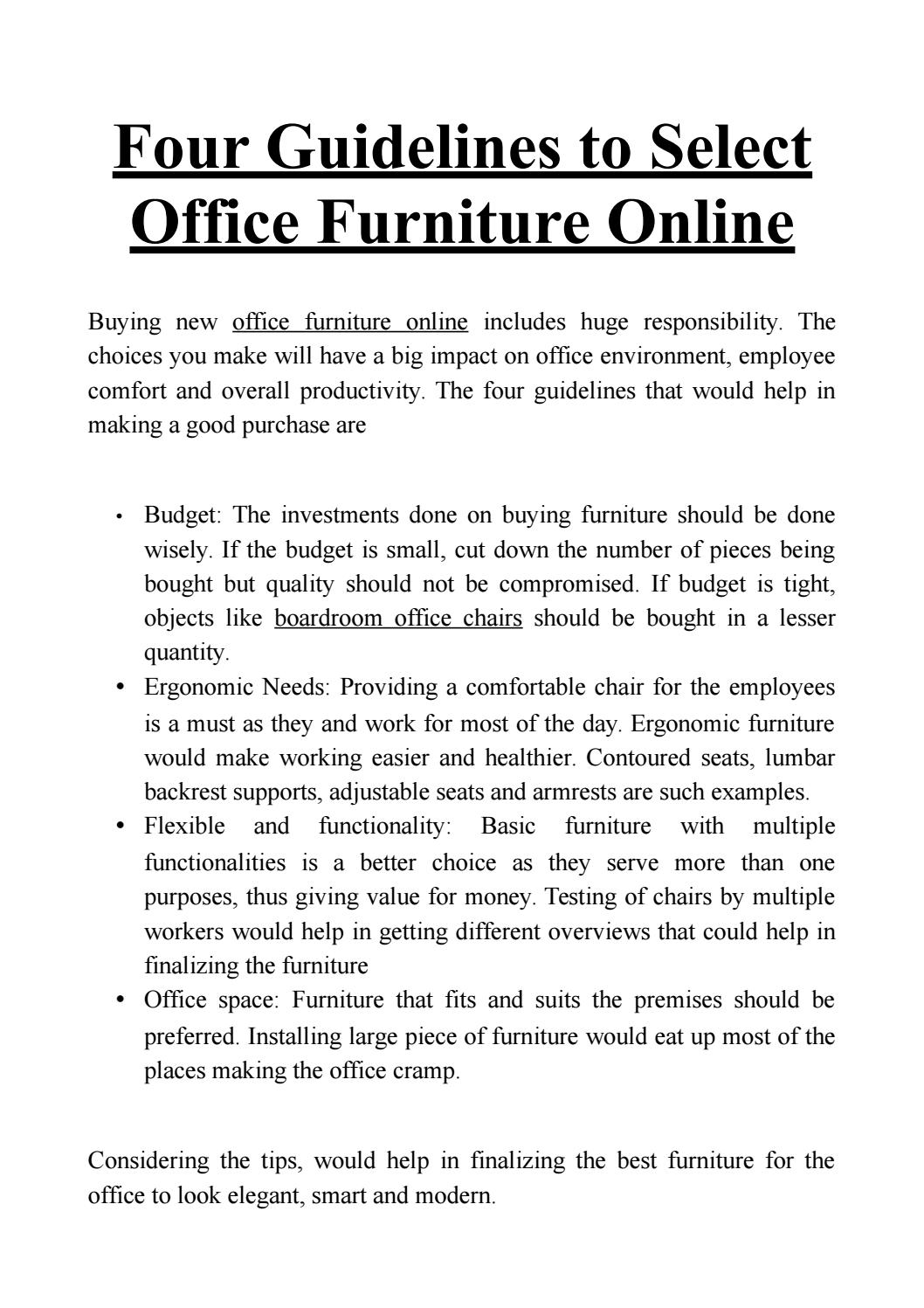 Four Guidelines to Select Office Furniture Online by Melbourne Office