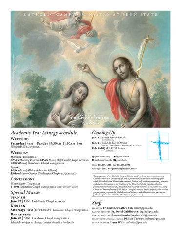 Bulletin For 13 January 2019 (Baptism Of The Lord) By Penn State Catholic Campus Ministry - Issuu