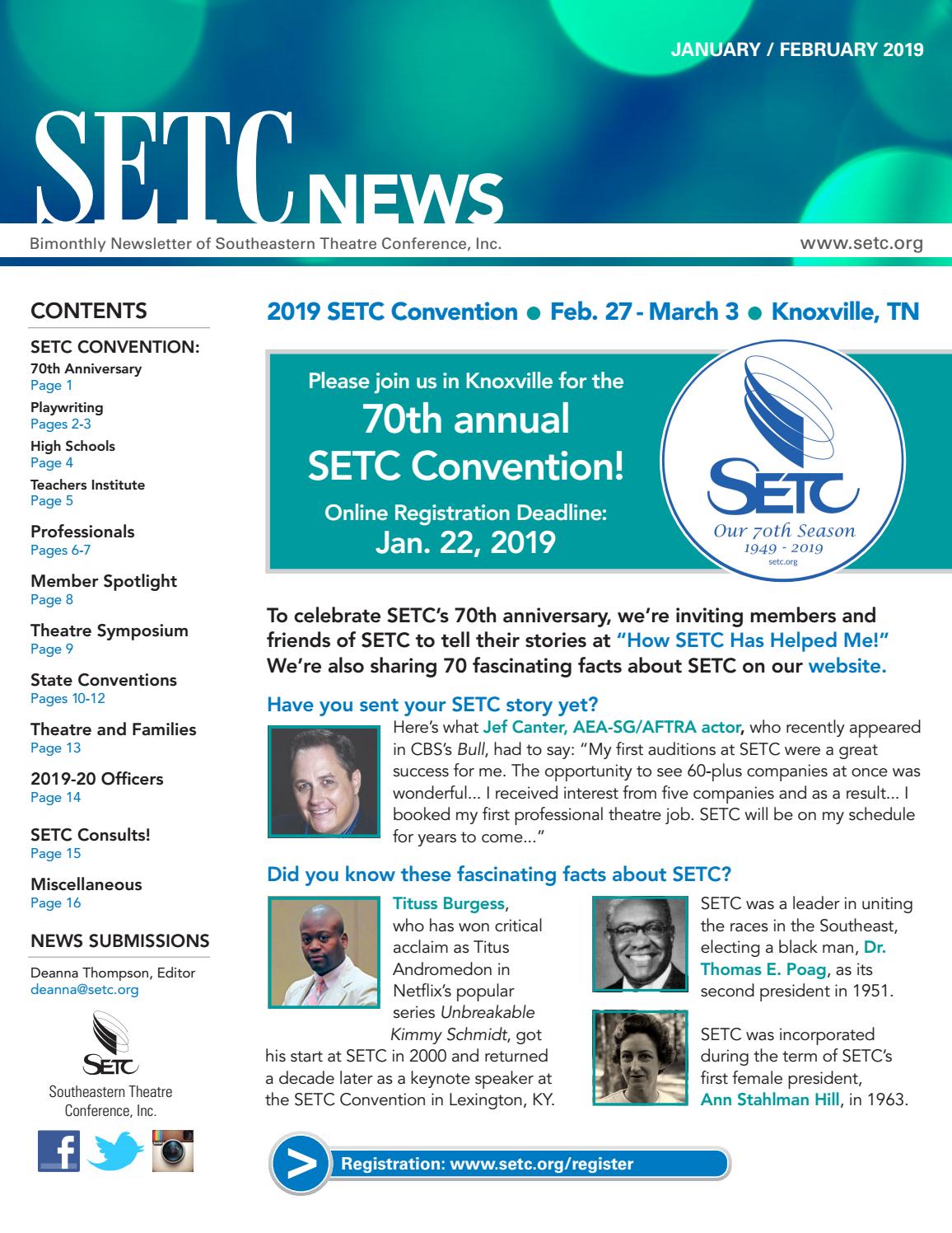 SETC News January/February 2019 by Southeastern Theatre Conference Issuu