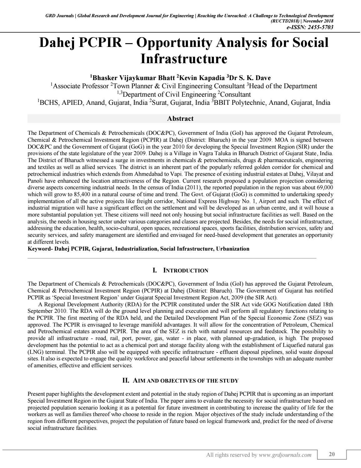 Dahej PCPIR Opportunity Analysis For Social Infrastructure By GRD 