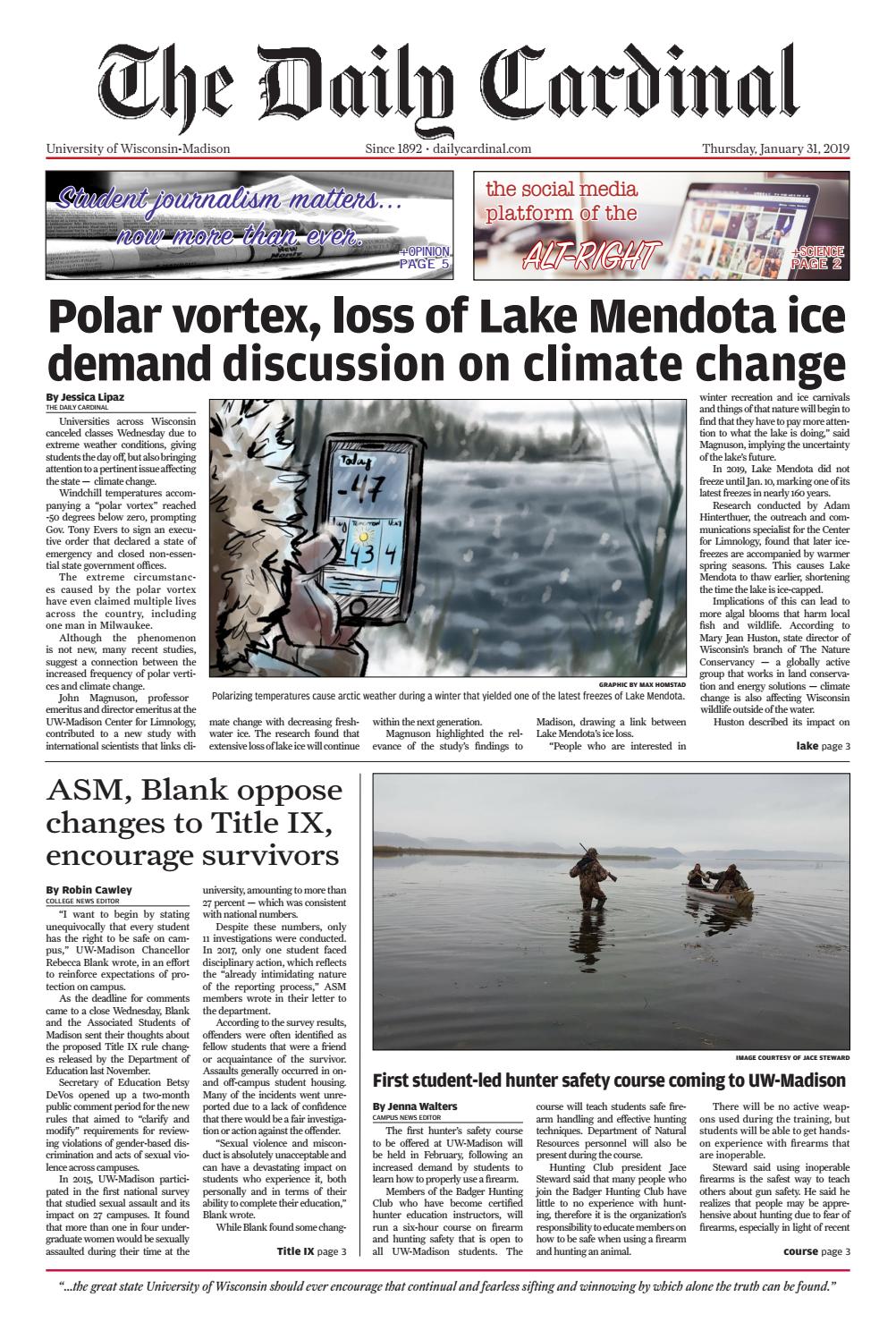Stats Suggest Lake Mendota Will Remain >> Thursday January 31 2019 By The Daily Cardinal Issuu Stats Suggest Lake Mendota Will Remain >> Thursday January 31 2019 By The Daily Cardinal Issuu