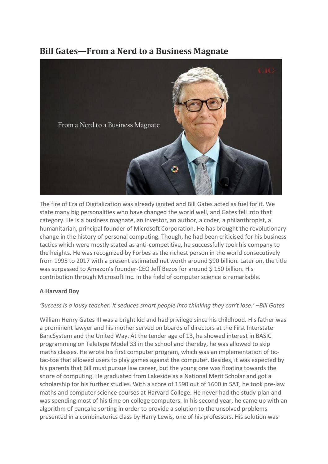 Bill Gates—From a Nerd to a Business Magnate by ciolookmagazine - Issuu
