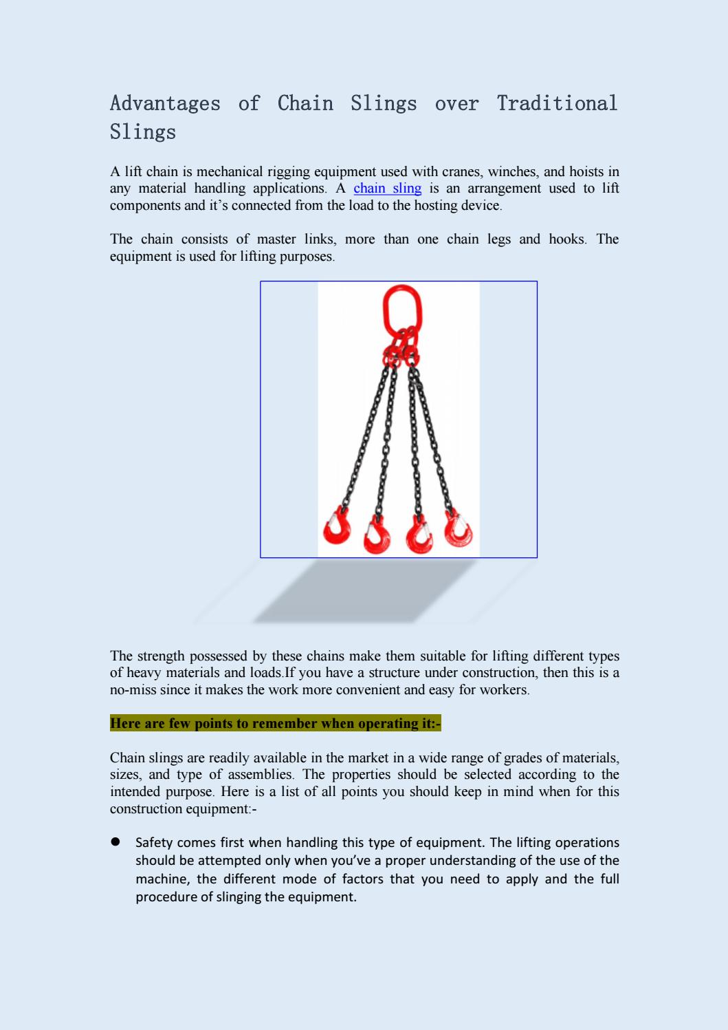 Advantages of Chain Slings over Traditional Slings by UK Lifting Store