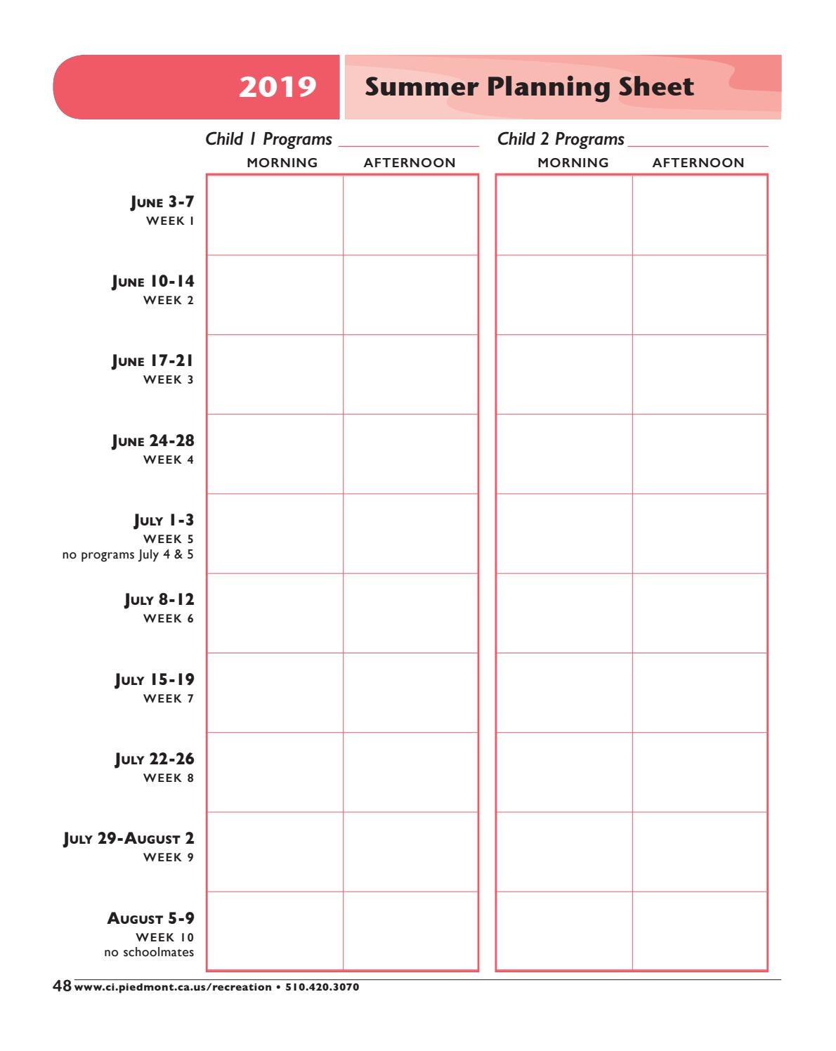 Summer Point Sheet.pdf Piedmont Recreation Summer Planning Sheet 2019 by piedmontrecreation ...