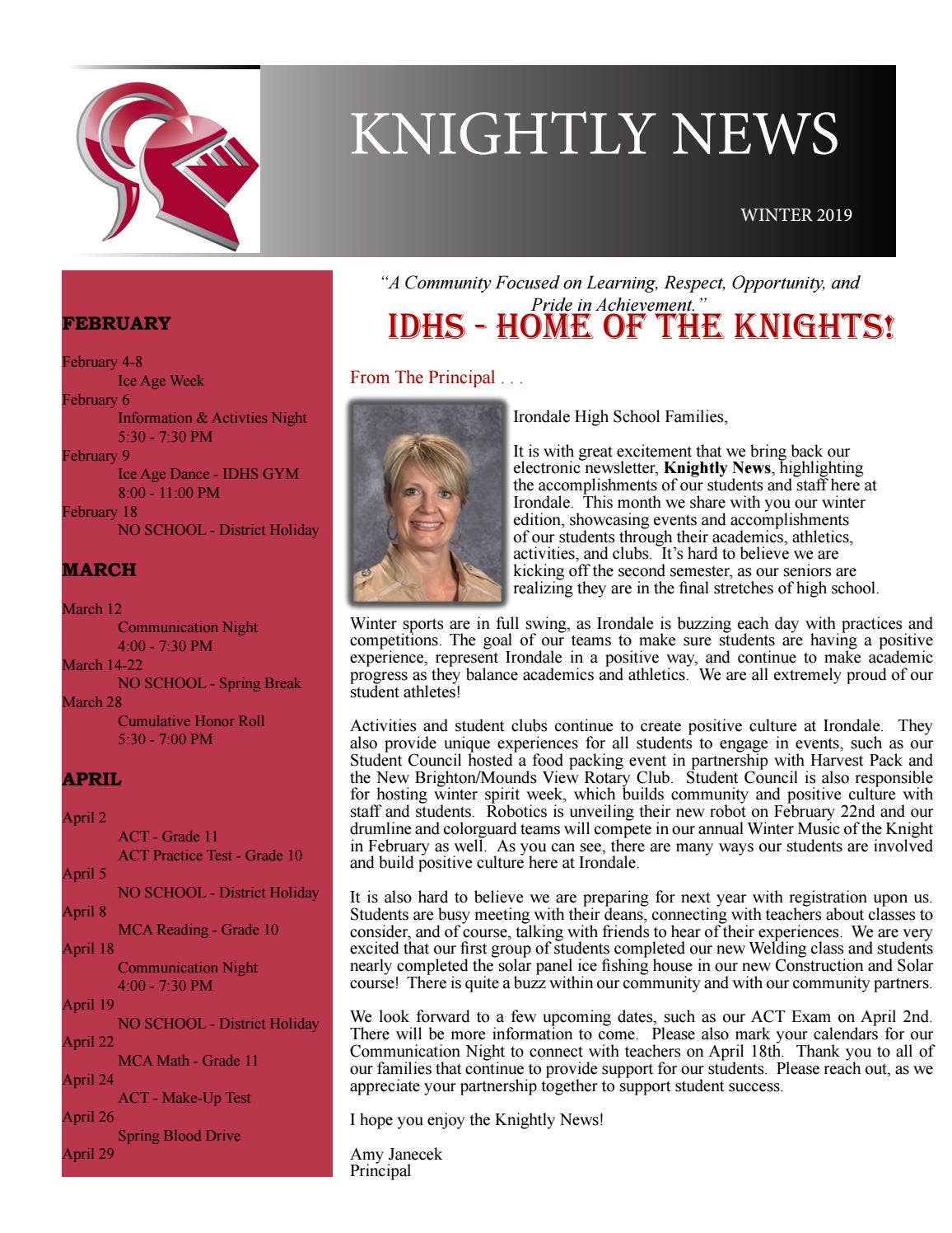 Knightly Newsletter, Winter 2019 by Mounds View Public Schools - Issuu