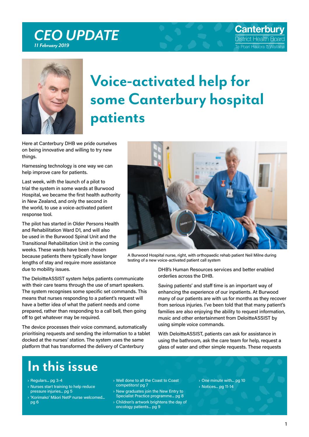 Canterbury DHB CEO Update Monday 11 February 2019 by Te Whatu Ora