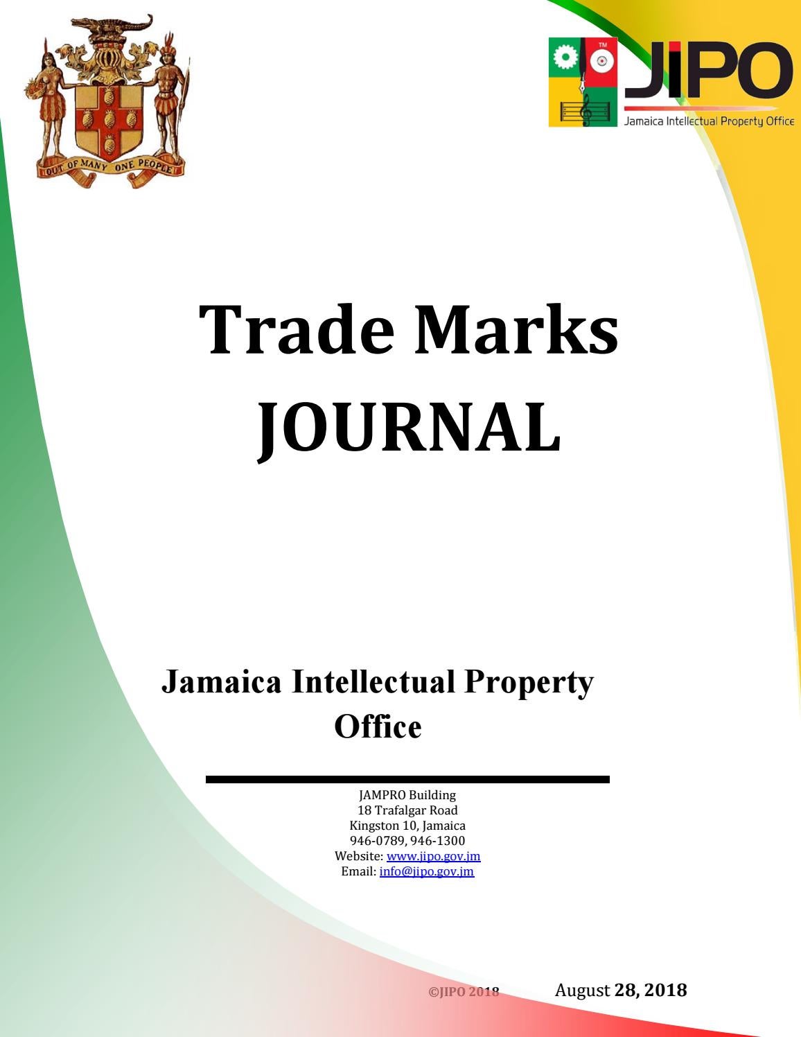 September 2018 TM Jorunal by Jamaica Intellectual Property Office - Issuu