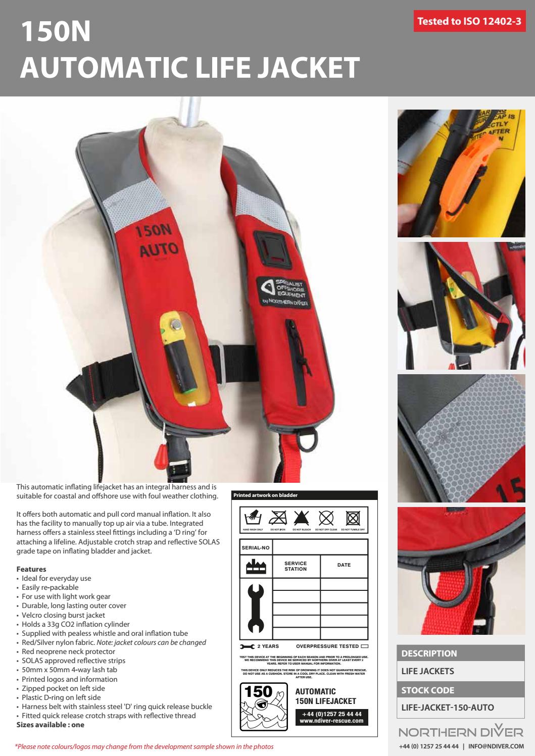 150n auto life jacket datasheet by Northern Diver UK Issuu