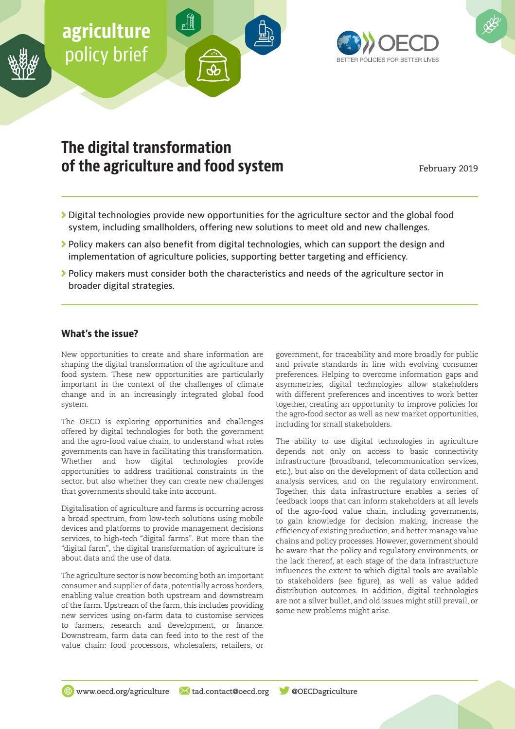 The digital transformation of the agriculture and food system by OECD ...