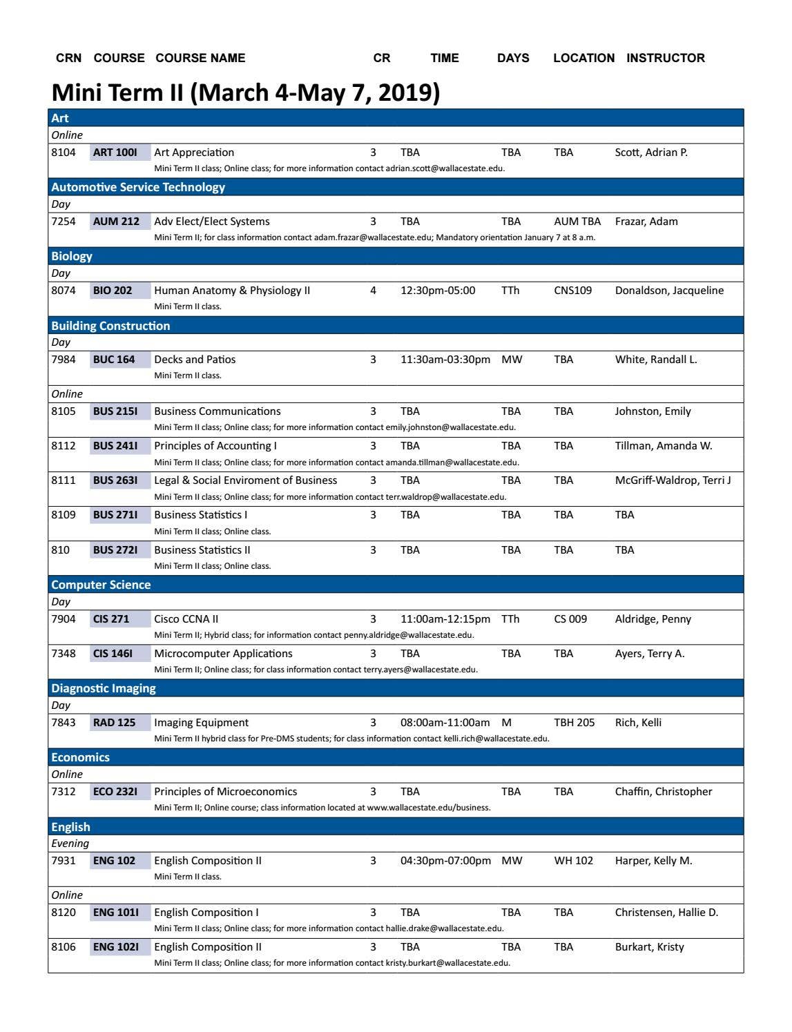 Spring 2019 Mini Term II Courses by Wallace State Community College Issuu