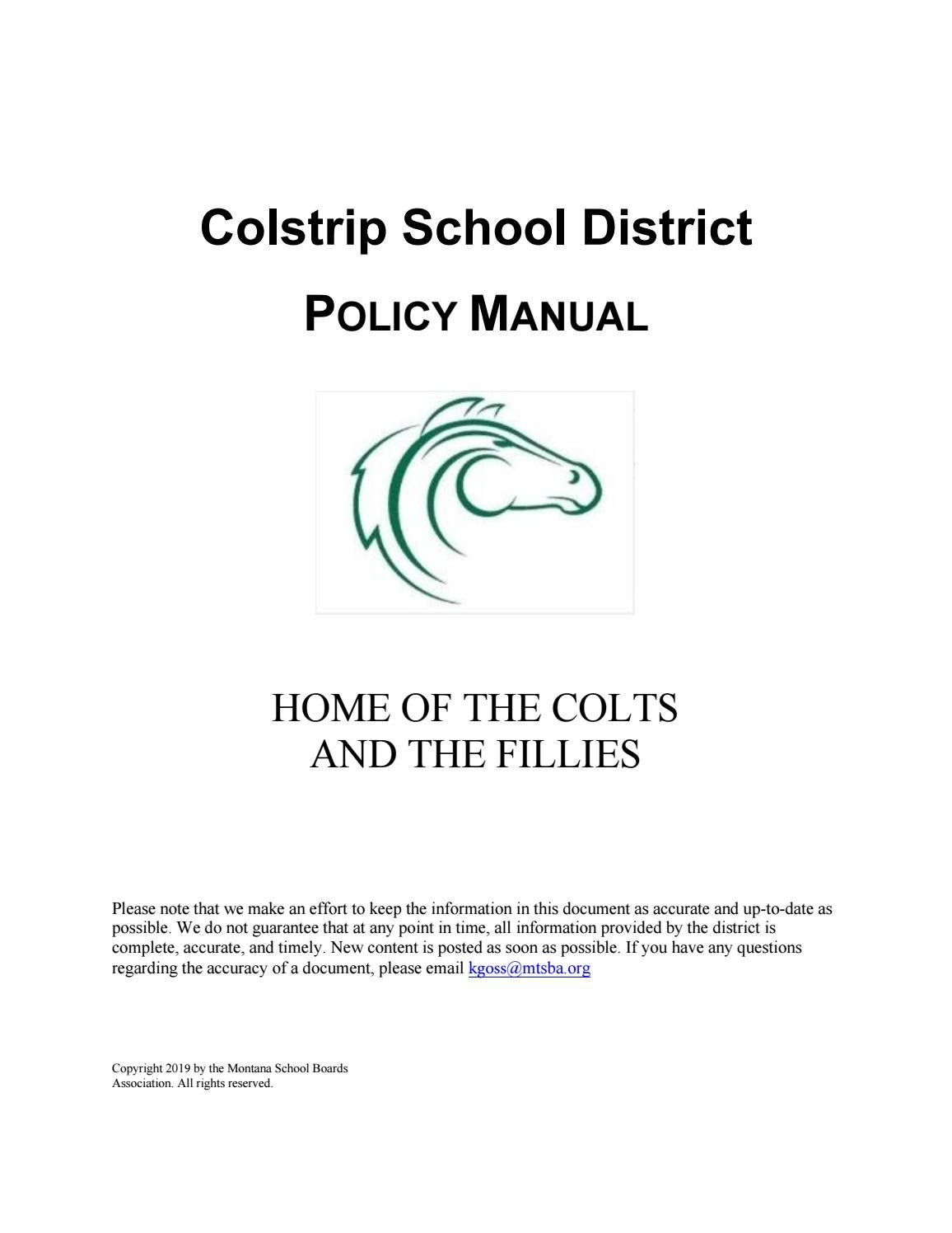 Colstrip School District Policy Manual by Montana School Boards Association  - issuu