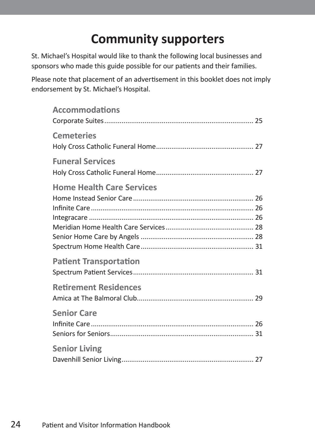 St. Michael’s Hospital Patient and Visitor Information Handbook by