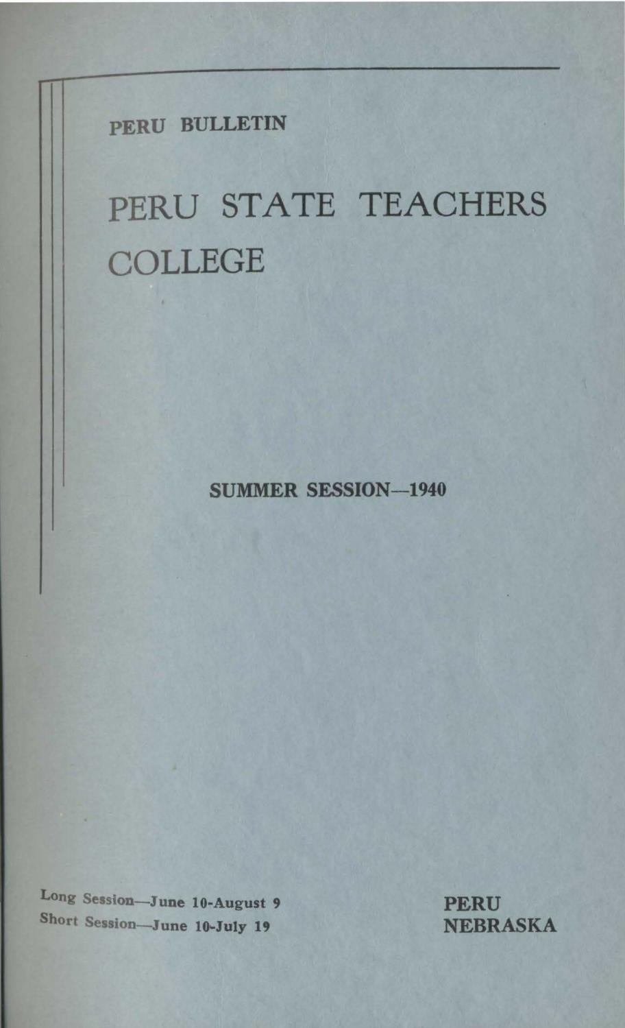 1940 summer catalog of Peru State Teachers College (Nebraska) by Peru