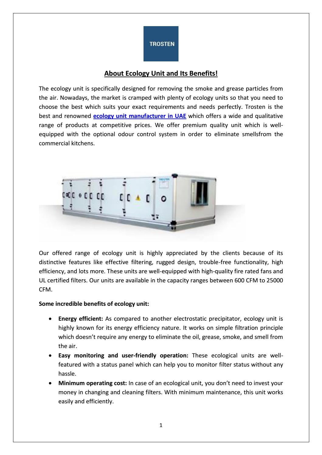 About Ecology Unit and Its Benefits! by Trosten Industries Issuu