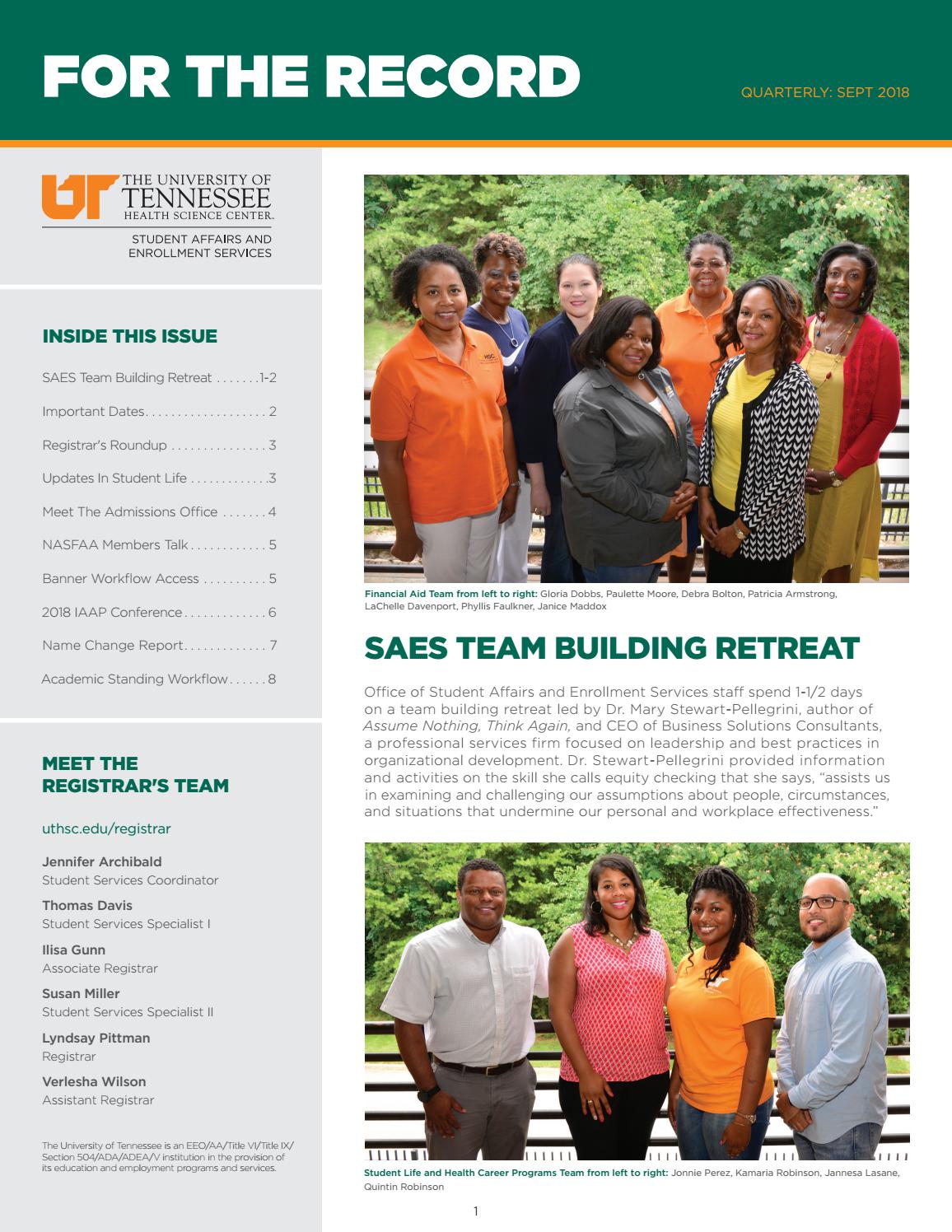 For The Record September 2018 By University Of Tennessee Health