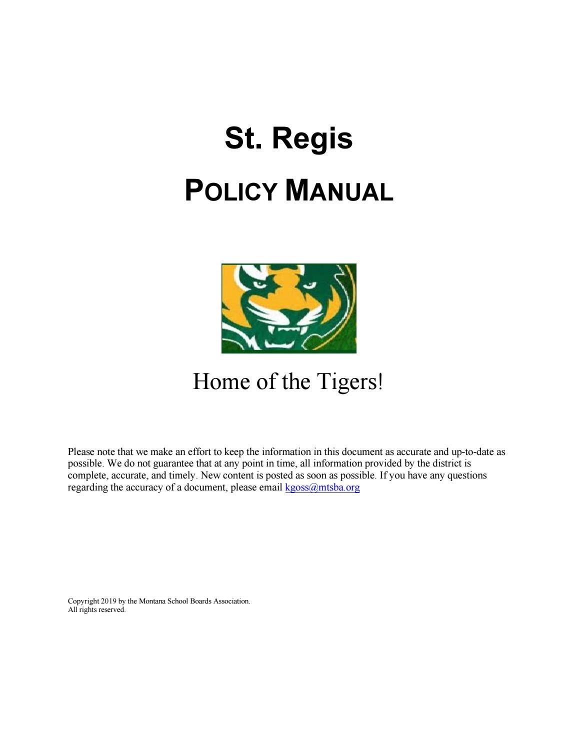 St. Regis Public Schools Policy Manual by Montana School Boards Association  - issuu