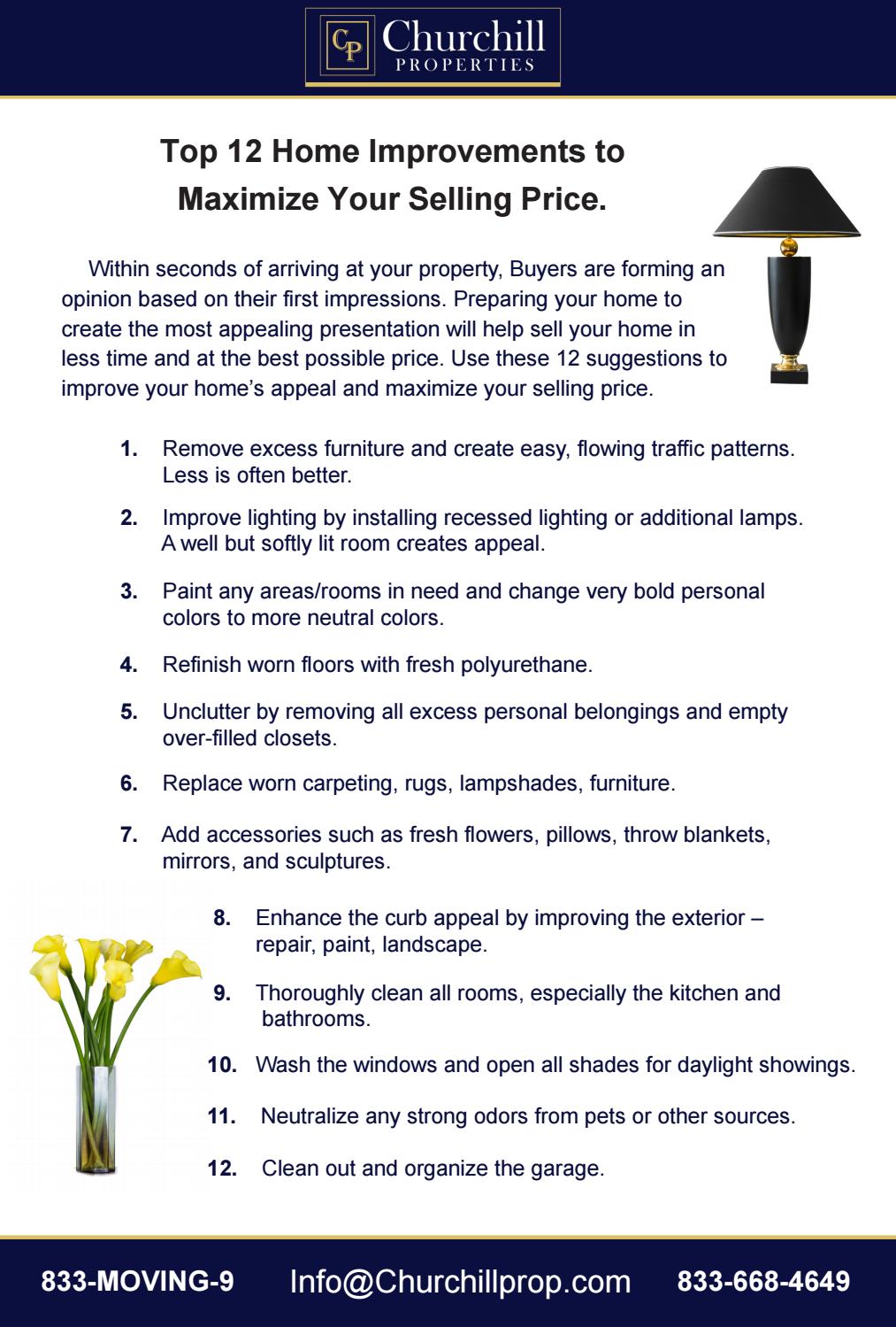 Churchill Properties Top 12 Home Improvements to Maximize Your Selling Price by Churchill