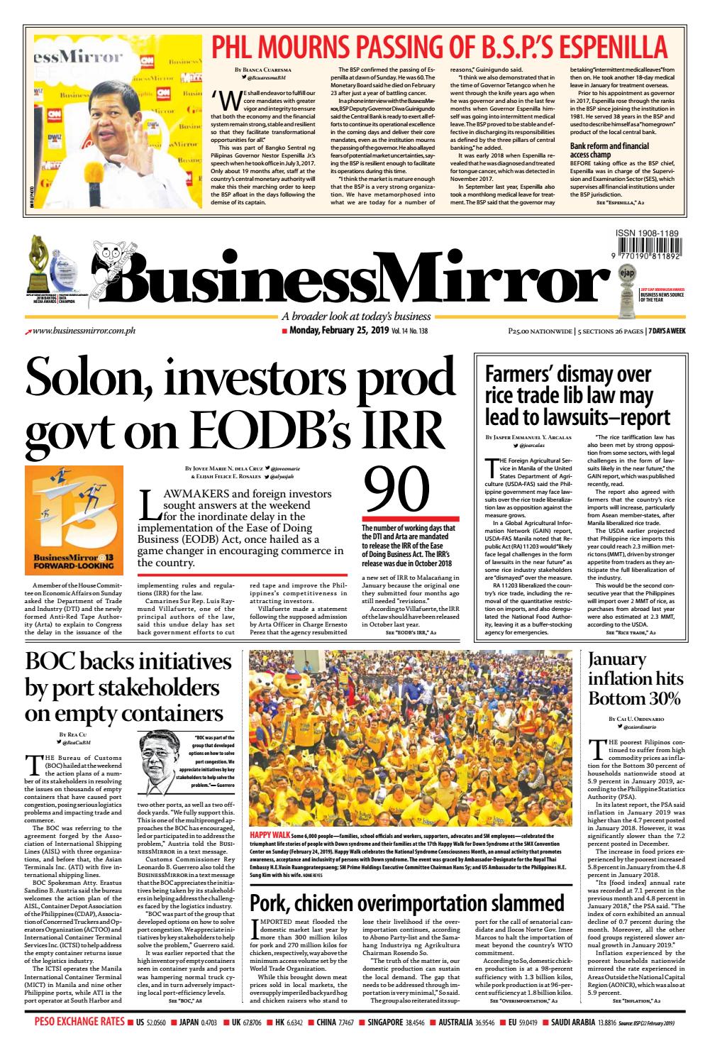 BusinessMirror February 25, 2019 by BusinessMirror - Issuu