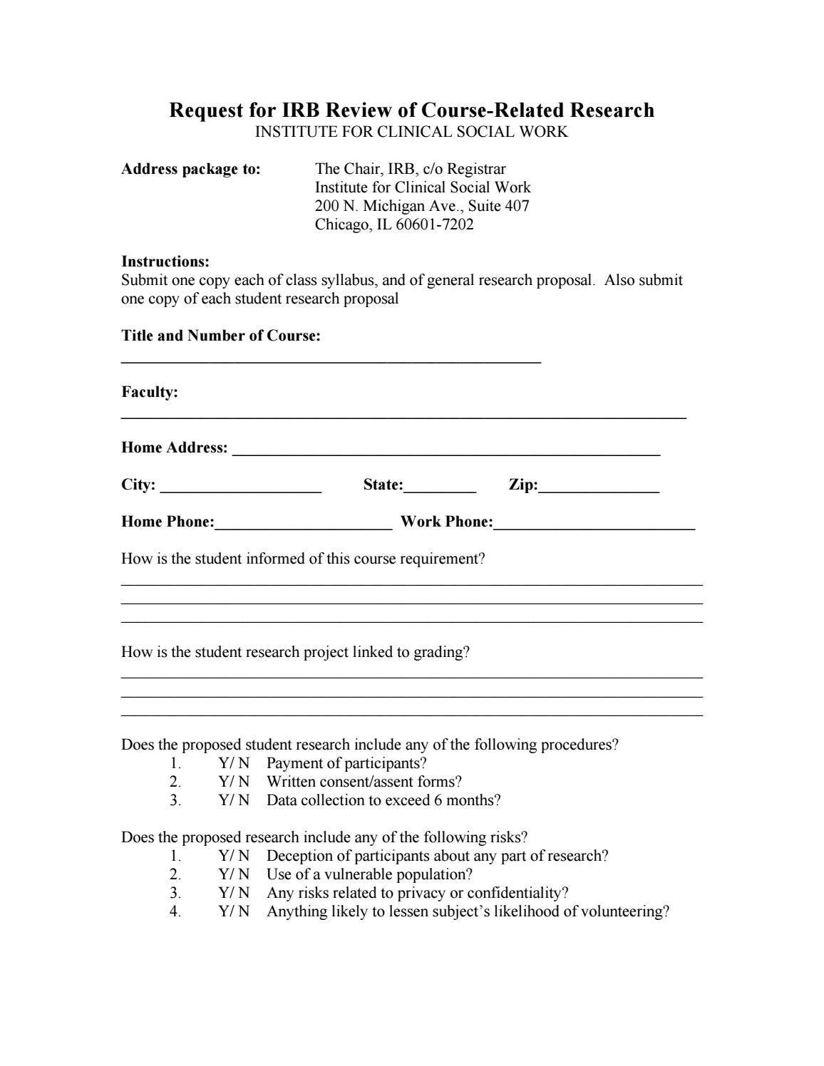 Request for IRB Review for Course-Related Research by ICSW - Issuu