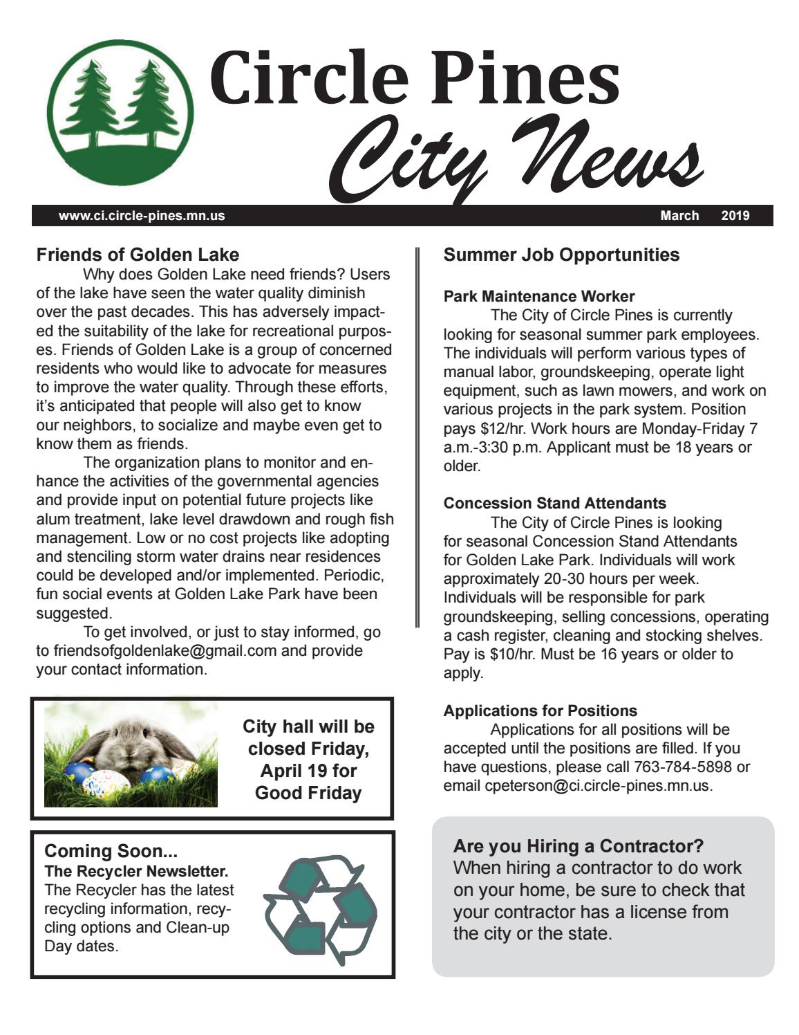 City of Circle Pines March 2019 by City of Circle Pines Issuu