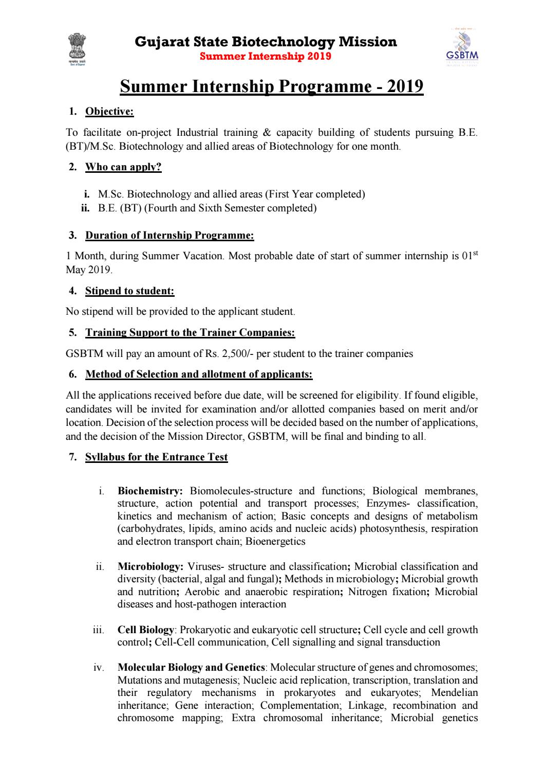 Biotech Summer Internship Programme 2019 GSBM by BioTecNika Issuu