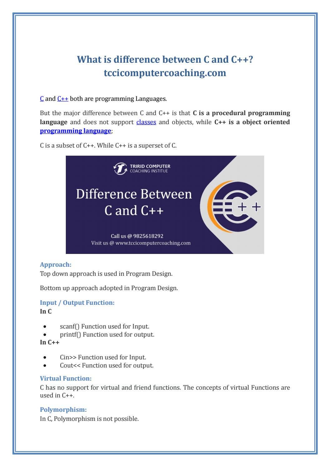What is difference between C and C++? tccicomputercoaching.com by ...