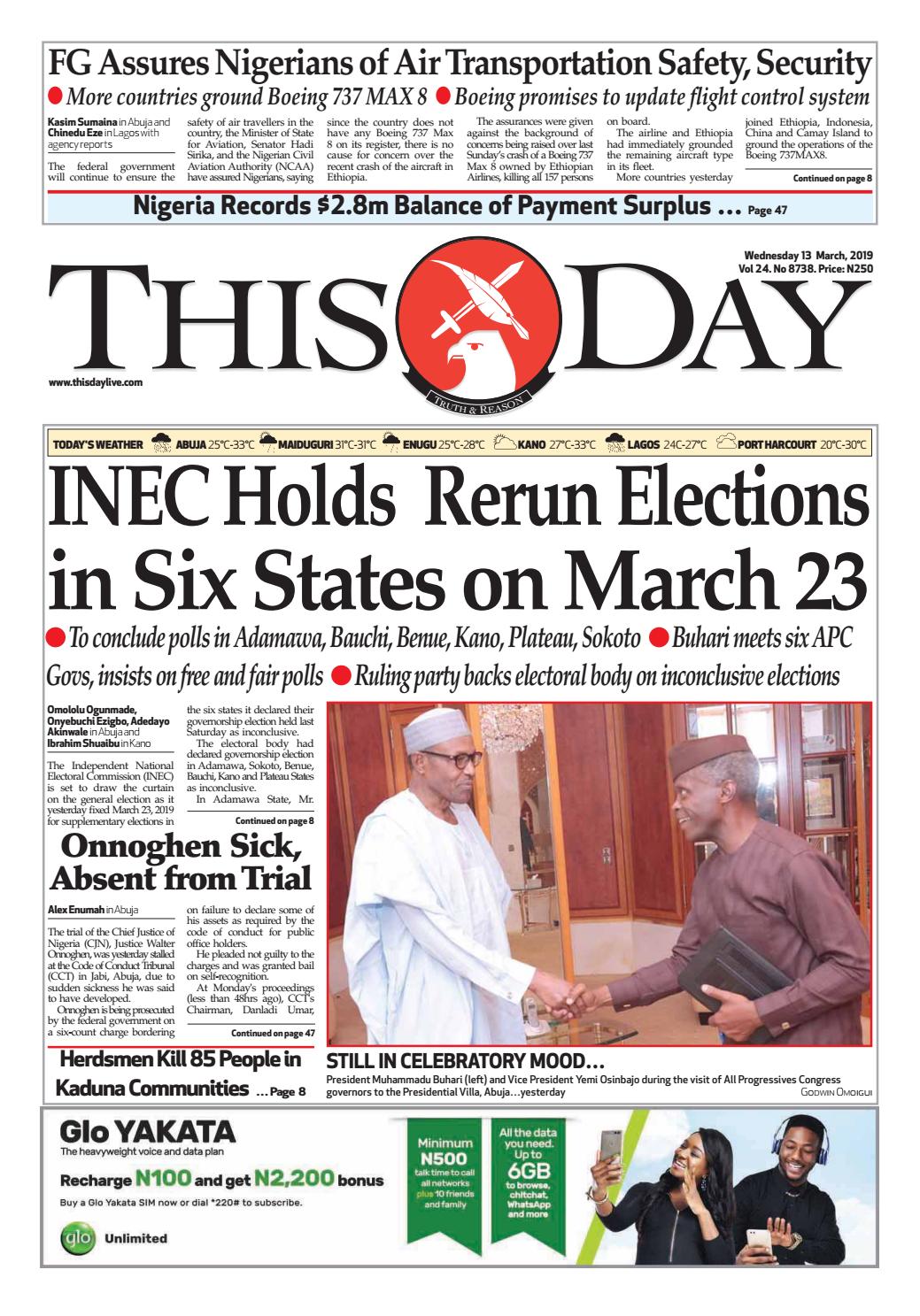 Wednesday 13th March 19 By Thisday Newspapers Ltd Issuu