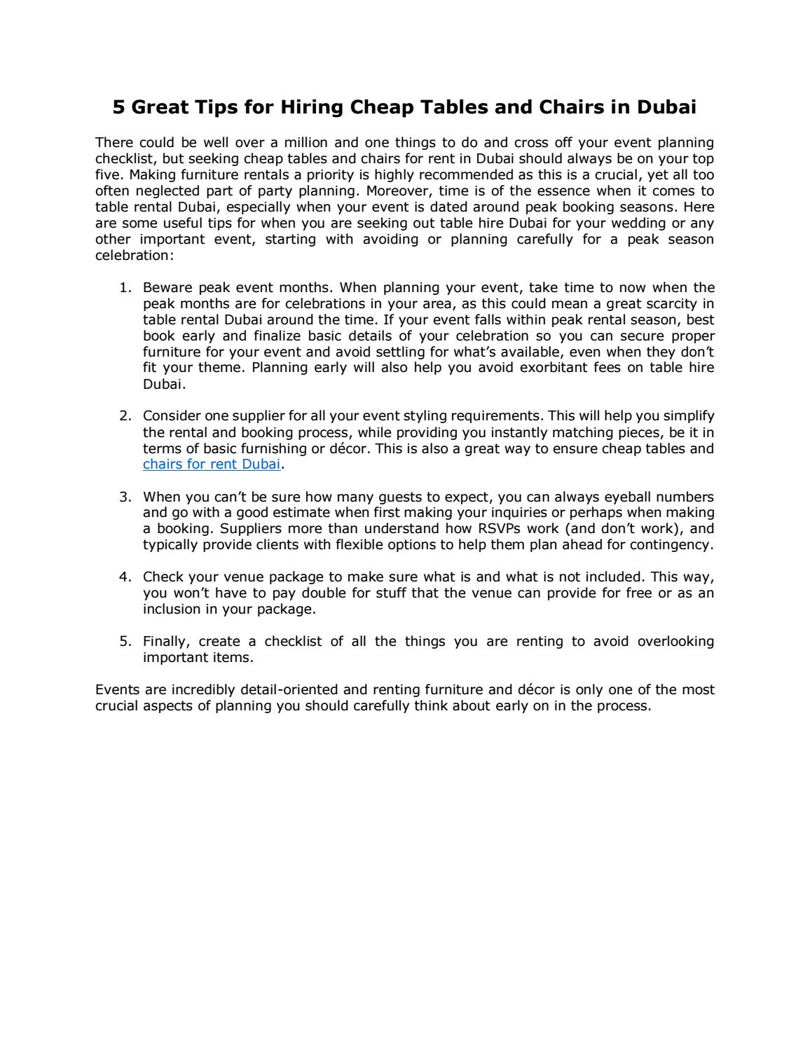 5 Great Tips for Hiring Cheap Tables and Chairs in Dubai by Areeka Event Rentals Dubai Issuu