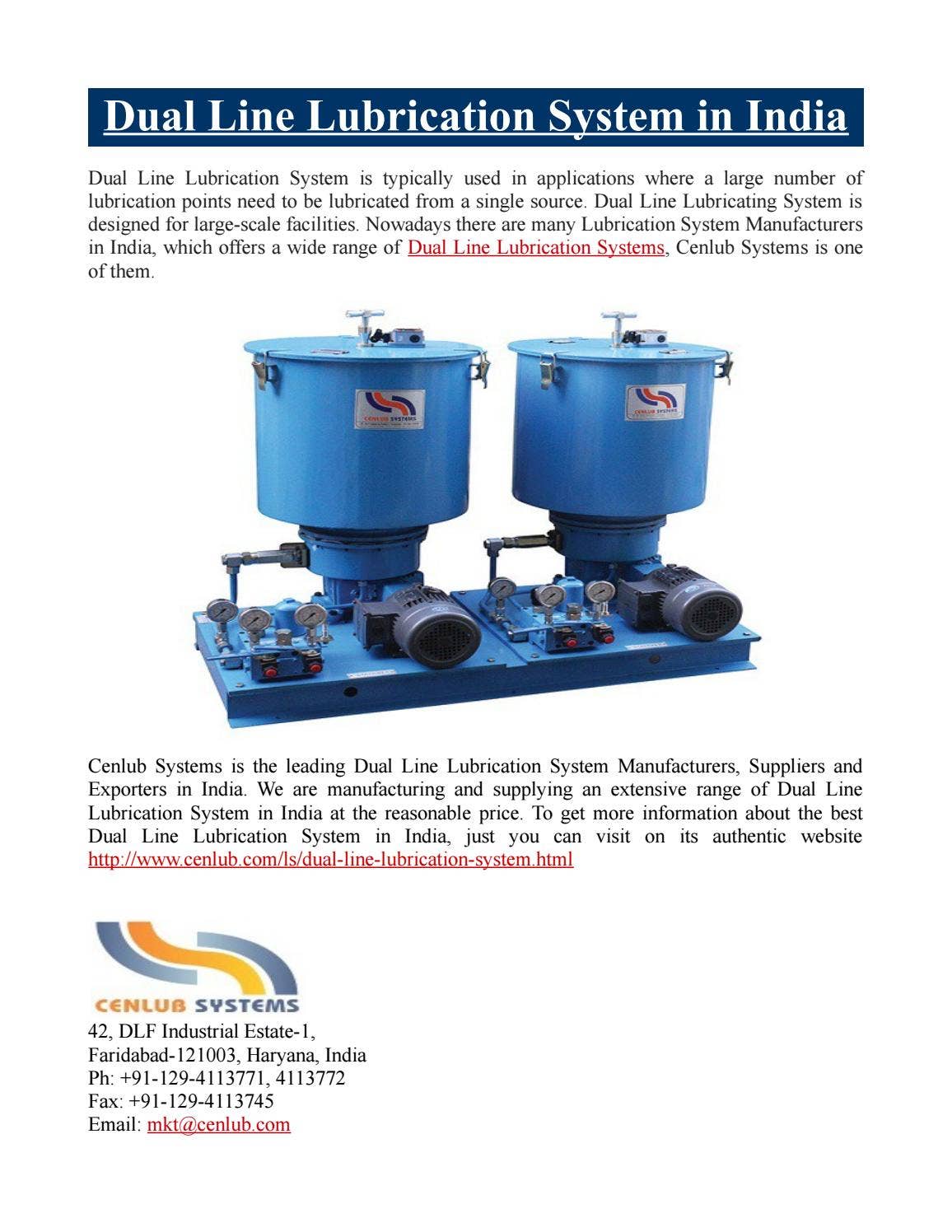 Dual Line Lubrication System in India by Cenlub Systems - Issuu