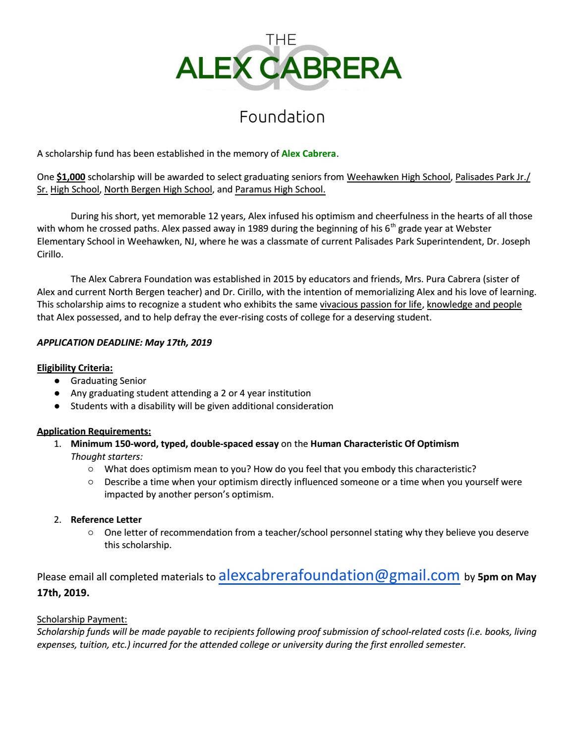 The Alex Cabrera Foundation - 2019 Application by alexcabrerafoundation ...