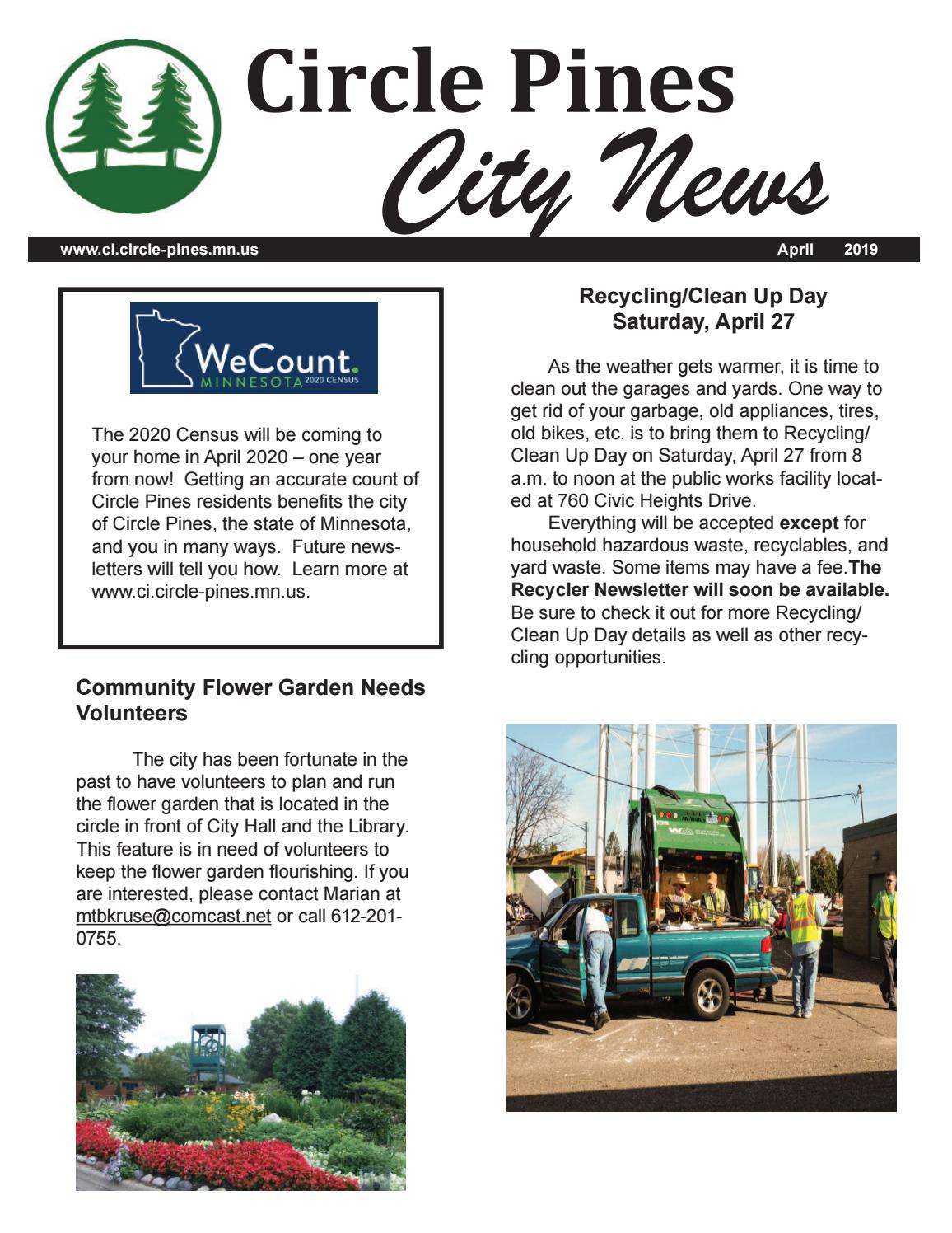 Circle Pines 2019 April Newsletter by City of Circle Pines Issuu