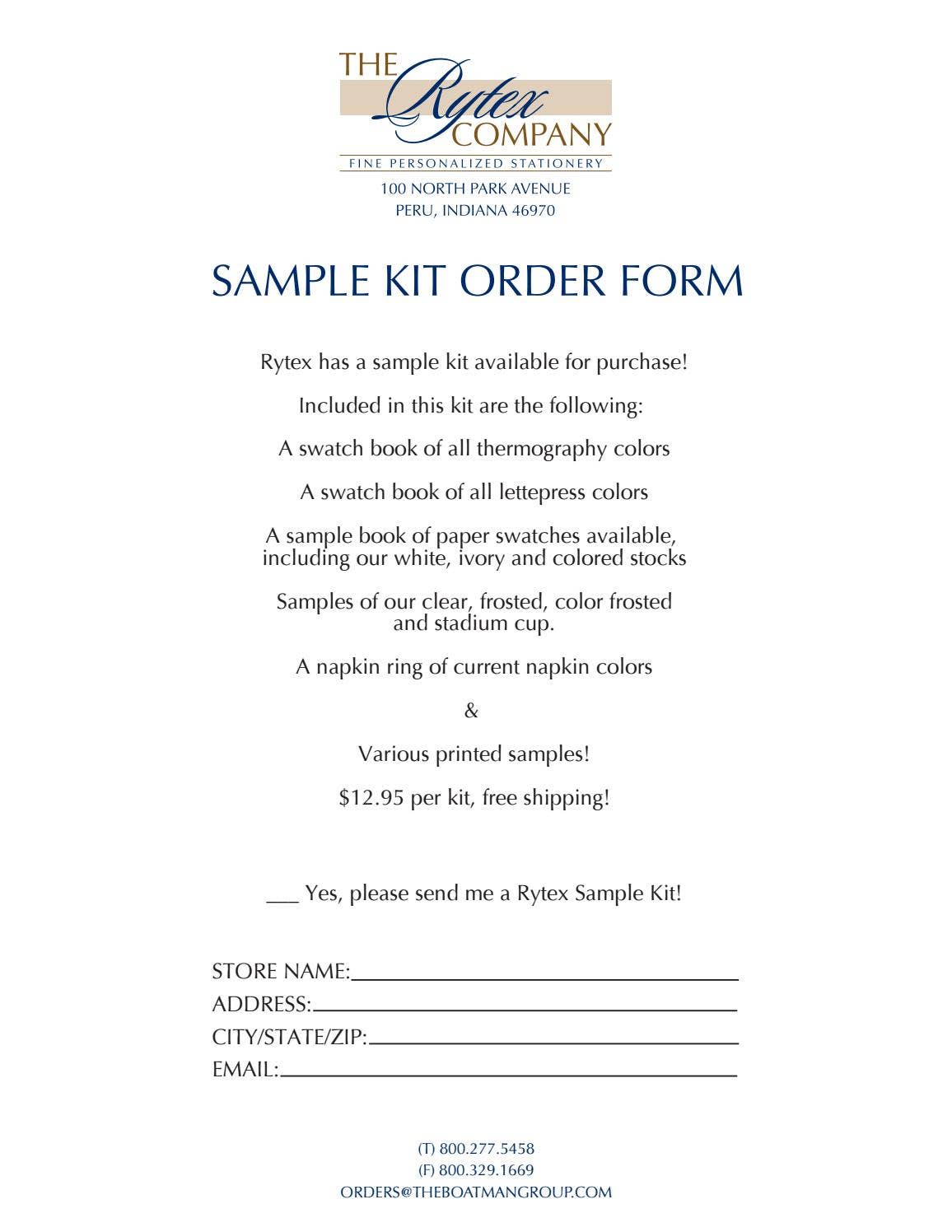 Rytex Sample Kit Form by The Boatman Group - Issuu