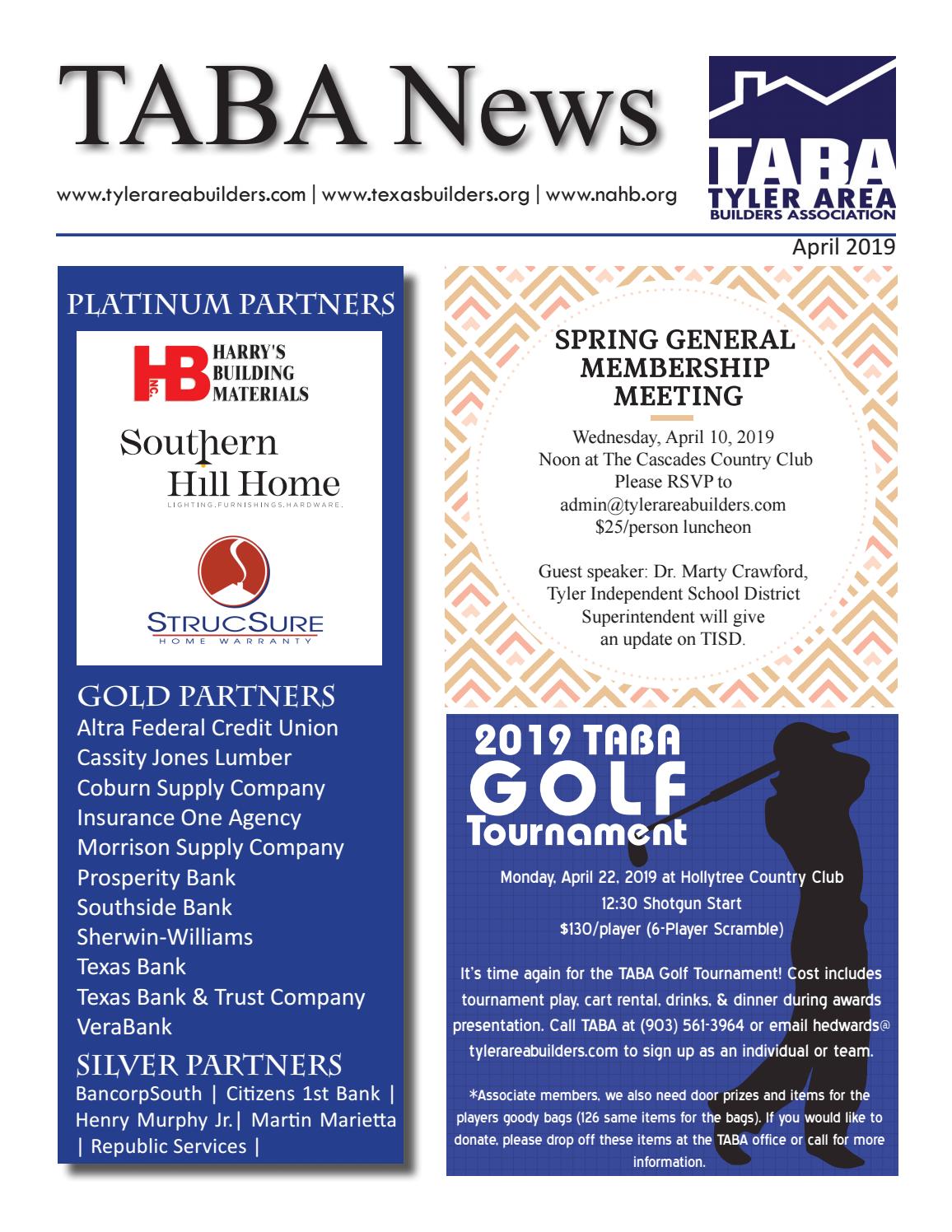 Newsletter April 19 By Tyler Area Builders Association Issuu