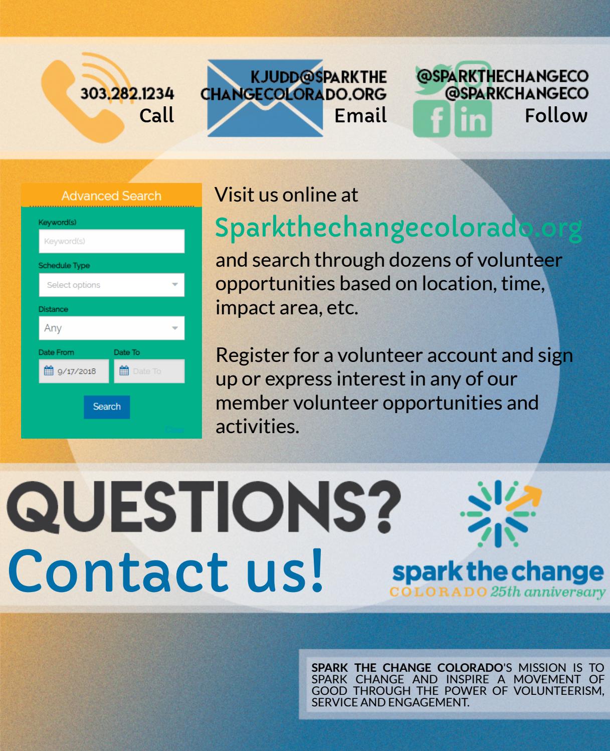 2019 Spark the Change Colorado Volunteer Guide by