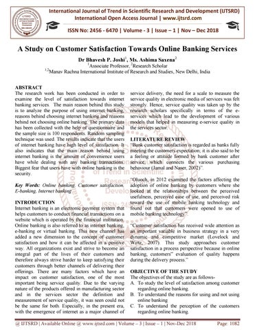 A Study On Customer Satisfaction Towards Online Banking Services