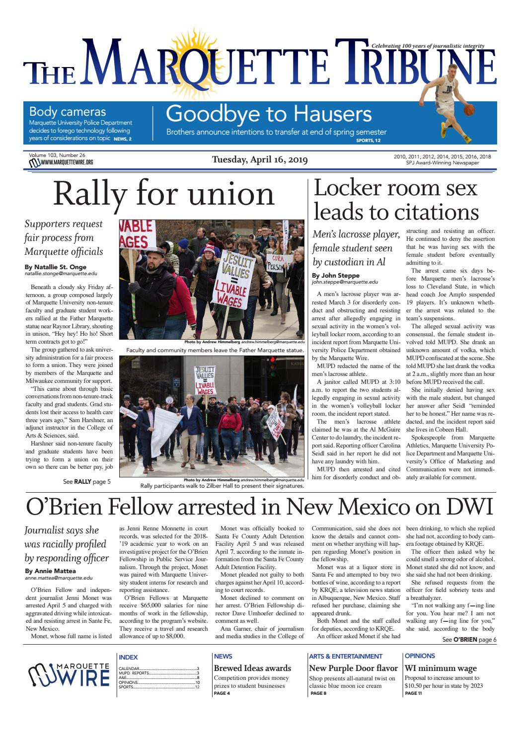 The Marquette Tribune Tuesday, April 16, 2019 by Marquette Tribune