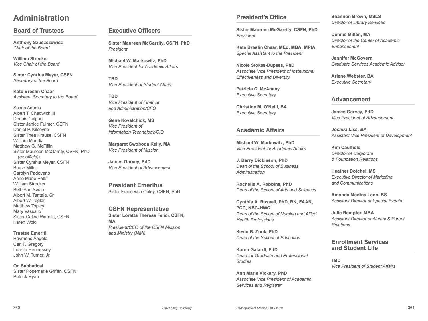 Holy Family University Undergraduate Catalog 201819 by Holy Family