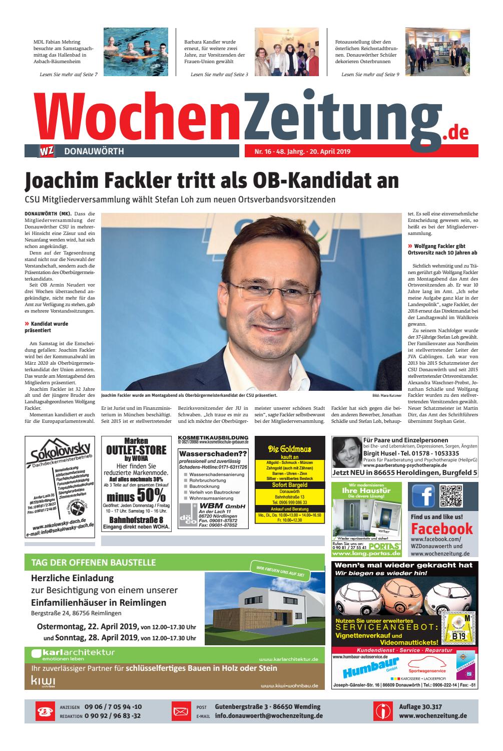 WochenZeitung Donauwörth KW 16.19 by WochenZeitung - Issuu
