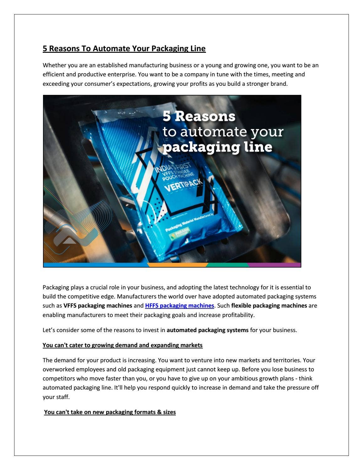 5 Reasons To Automate Your Packaging Line by Nichrome India - Issuu