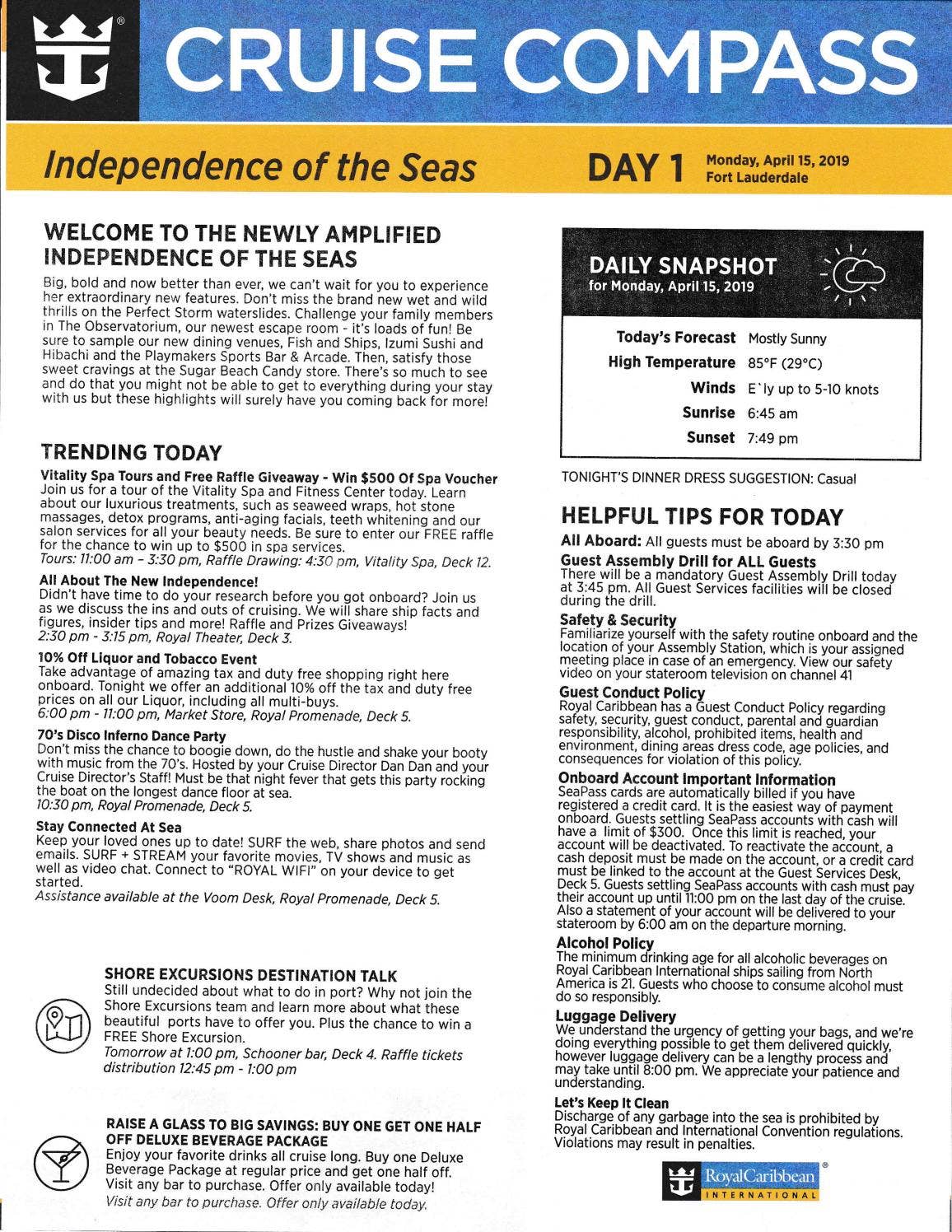 Independence of the Seas 5-night Western Caribbean Cruise Compass - April  15, 2019 by Royal Caribbean Blog